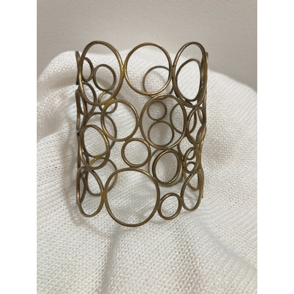 Modernist Cuff Bracelet Artsy Brass‎ Tone Brutalist Layering Stackable Statement